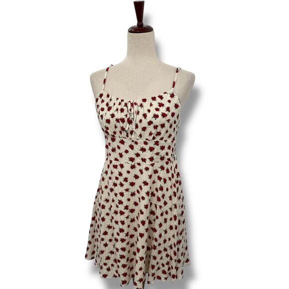 NEW Self Esteem A-Line Dress Size Large Cream Red Rose Print Smocked Sundress - Picture 1 of 8